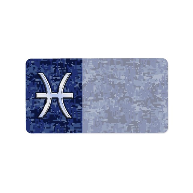 Etiqueta Modern Pisces Zodiac Sign Navy Blue Digital Camo (Frente)