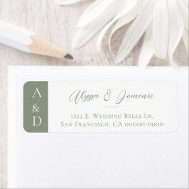 Etiqueta Modern Sage Green Inicials Wedding Return address
