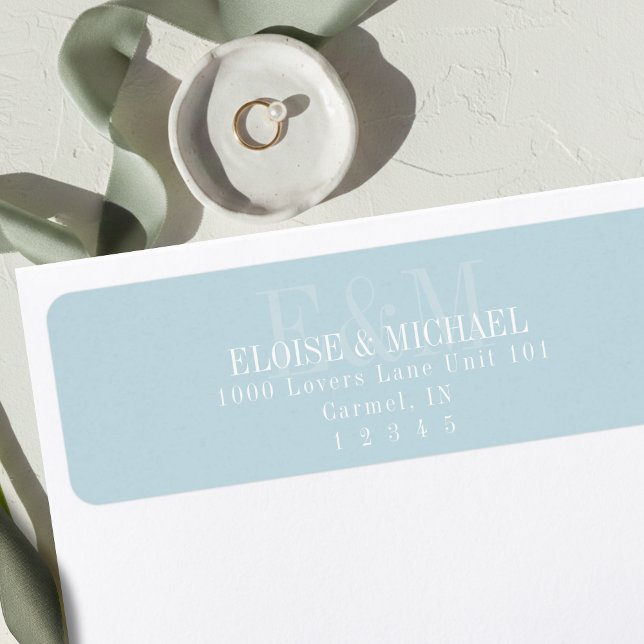 Etiqueta Modern Script Blue Citrus Monogram Wedding (Modern Script Blue Citrus Monogram Wedding Label)