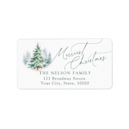Etiqueta Modern Script Christmas Tree Return Address