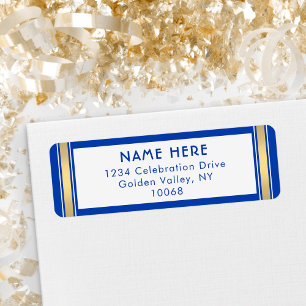 Etiqueta Modern Strips Royal Blue e Dourado Endereço de Reg