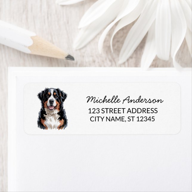 Etiqueta Modern Trendy Bernese Mountain Dog Endereço de Dev (Insitu)