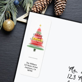 Etiqueta Modern Watercolor Christmas Tree Return Address