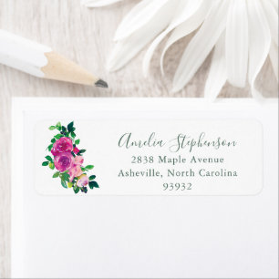 Etiqueta Modern Watercolor Magenta Floral Return Address
