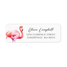 Modern Watercolor Pink Flamingo Return Address