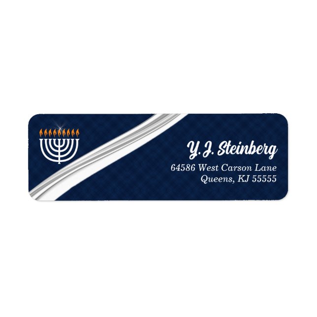Etiqueta Modern White Menorah e Blue Hanukkah (Frente)