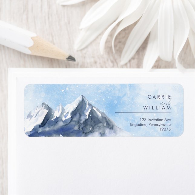 Etiqueta Modern Winter Mountain Pattern Wedding (Insitu)