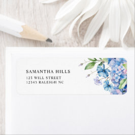 Etiqueta Moderno Blue Hydrangea Floral Return Address