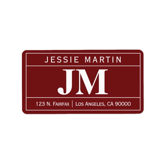 Etiqueta Moderno Bold Professional | Borgonha e Branca (Frente)