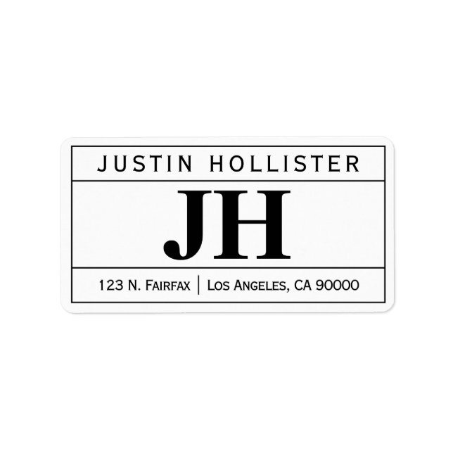 Etiqueta Moderno Bold Professional | Branco e Preto (Frente)