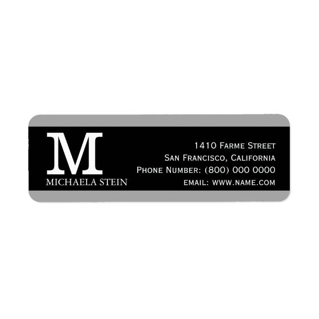 Etiqueta moderno & elegante, preto & branco, monogramado (Frente)