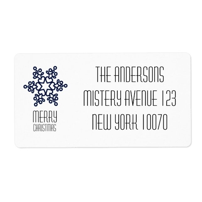 Etiqueta Moderno Floco de Neve Feliz Azul de Natal (Frente)