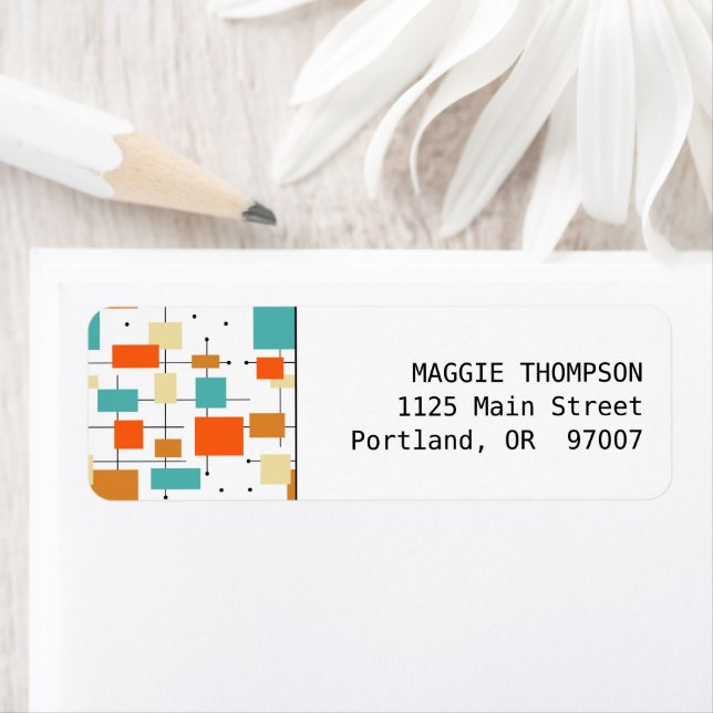 Etiqueta Moderno Meio século Laranja e Turquesa Squares (Insitu)