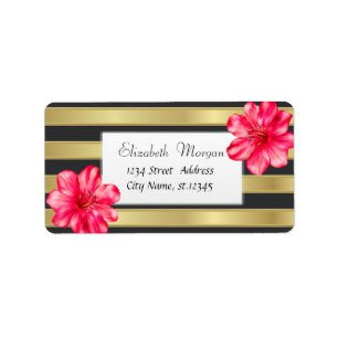 Etiqueta Moderno Tropical, Hibiscus Dourada Stripe