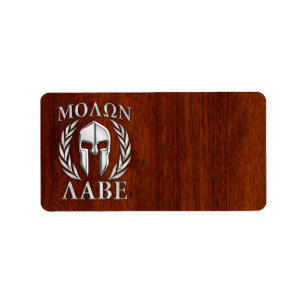 Etiqueta Molon Labe Spartan Warrior Laurels Chro Wood Impre