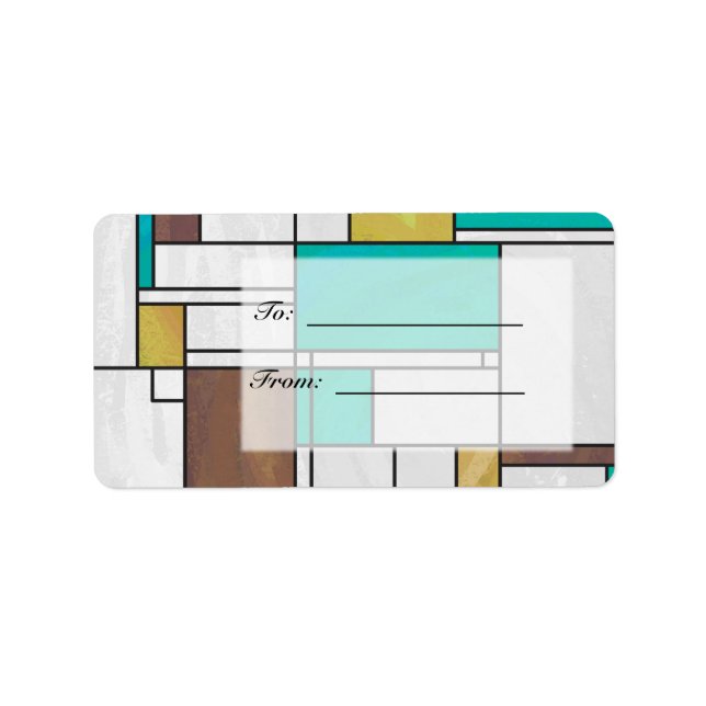Etiqueta Mondrian Brown Yellow Teal Impressão (Frente)