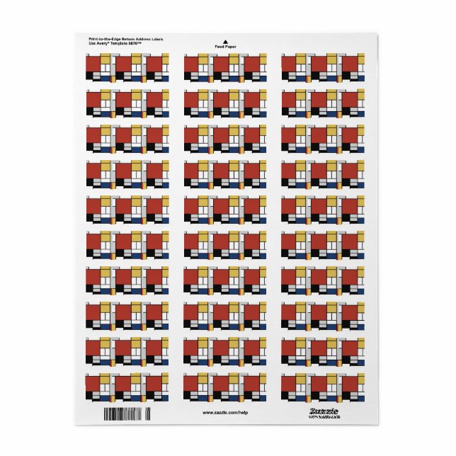 Etiqueta Mondrian Painting Red Plane Yellow Black Cinza Blu (Folha completa)