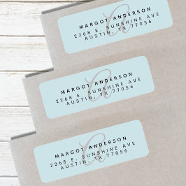 Etiqueta Mongoram Chic Script Letra Azul de Remetente
