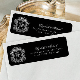 Etiqueta Monogram Crest Black Wedding Return Address