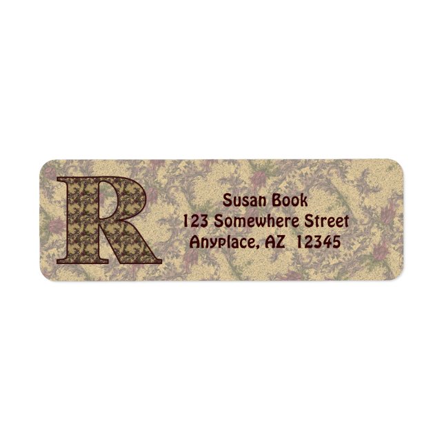 Etiqueta Monogram Initial R Vintage Floral Return Address (Frente)