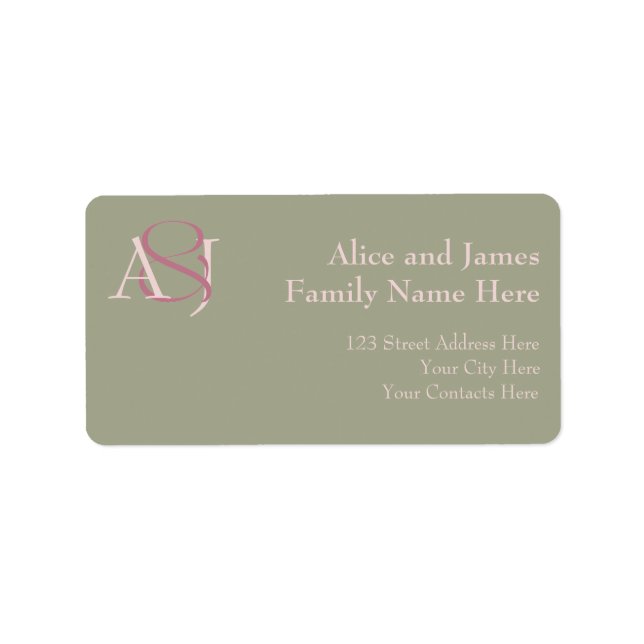 Etiqueta Monogram Minimalist Green Pink & Mauve Address (Frente)