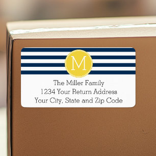 Etiqueta Monograma Amarelo marinho e Padrões com Stripe Bra