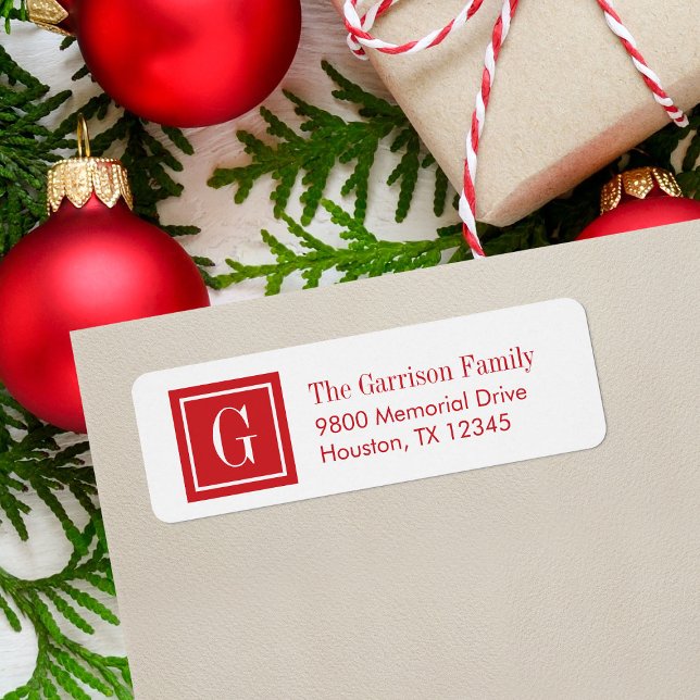 Etiqueta Monograma ao Quadrado Vermelho e Branco Clássico (Criador carregado)