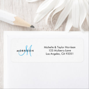 Etiqueta Monograma Azul de Endereço de Devolução em Letra M