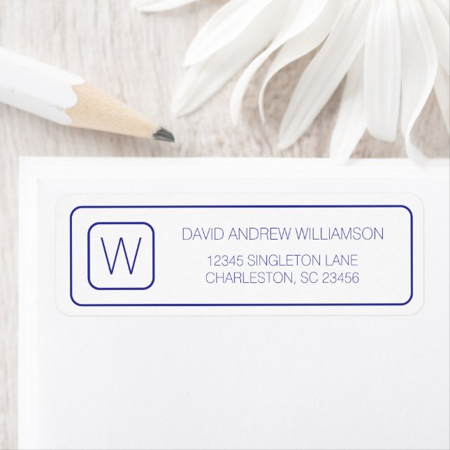 Etiqueta Monograma azul e branco simples de Marinho (Insitu)