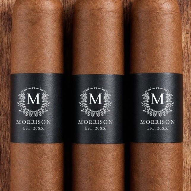 Etiqueta Monograma Banda de Charutos Brancos Negra Negra (Criador carregado)