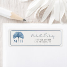 Monograma Casamento Azul Poeirento Aquarela Botâni