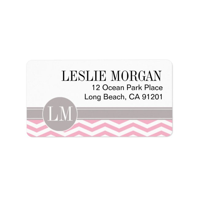 Etiqueta Monograma Chic Chevron | rosa (Frente)