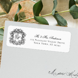 Etiqueta Monograma Crest Elegant Wedding Endereço de Devolu