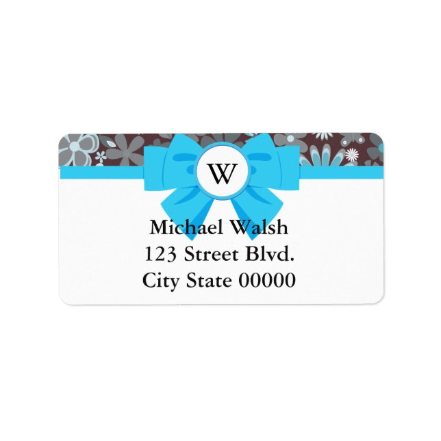 Etiqueta Monograma da Faixa Azul com Padrão (Frente)