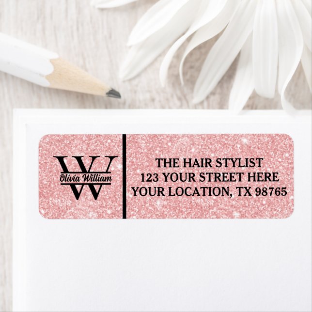 Etiqueta Monograma da rosa Dourada Glitter | Endereço de De (Insitu)