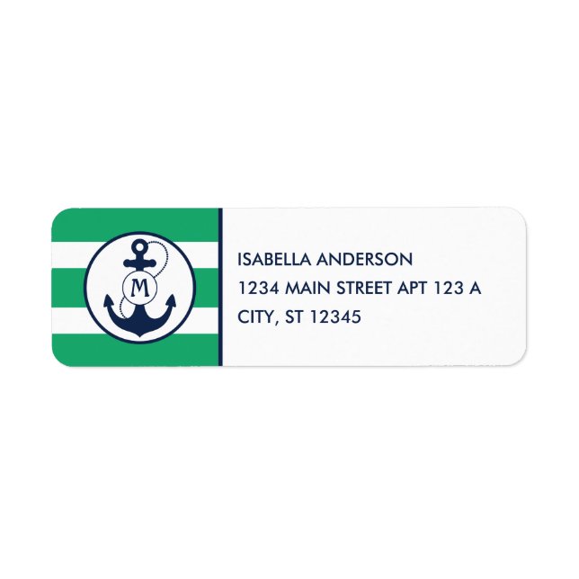 Etiqueta Monograma de Âncora Náutica Verde (Frente)