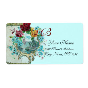ETIQUETA MONOGRAMA DE CASAMENTO DA PRAIA AZUL DE TEAL ROMAN