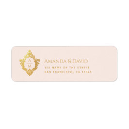 Etiqueta Monograma de Casamento Pink Faux Gold Brasão Vinta
