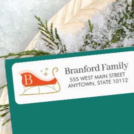 Etiqueta Monograma de Natal Elegante Sleigh