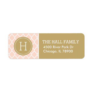 Etiqueta Monograma de Quatrefoil Rosa e Dourado