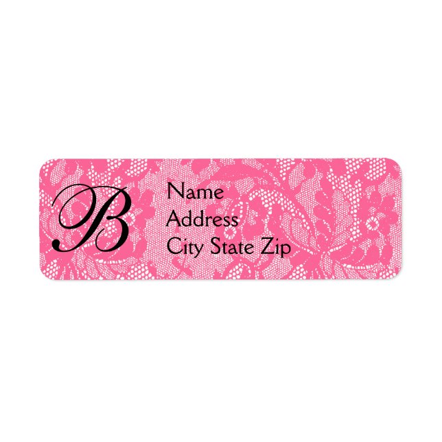 Etiqueta Monograma de rendas rosa (Frente)