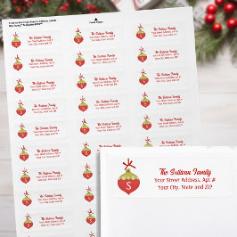 Etiqueta Monograma do Enfeites de natal Retro Vermelho