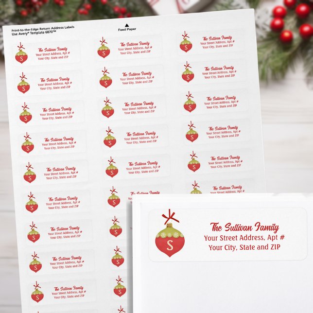 Etiqueta Monograma do Enfeites de natal Retro Vermelho (Criador carregado)