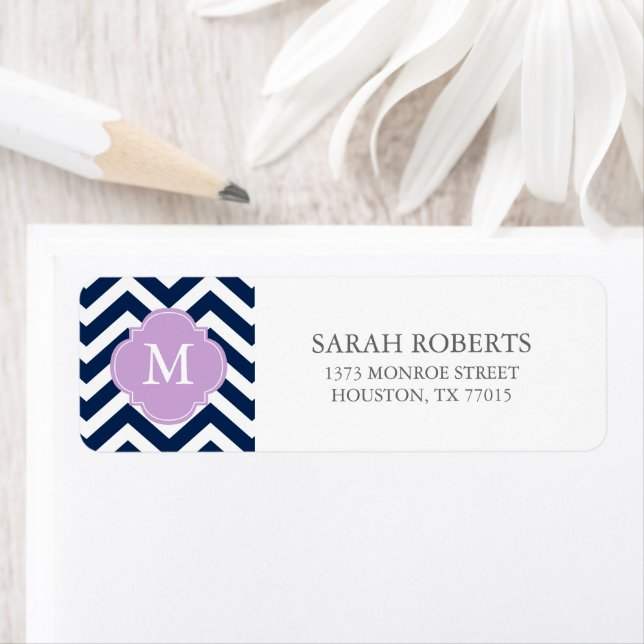 Etiqueta Monograma do padrão do Zigzags azul e Lavanda (Insitu)