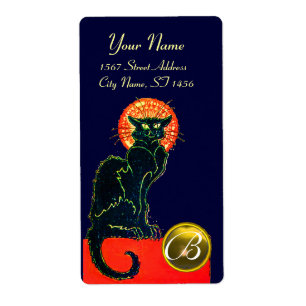ETIQUETA MONOGRAMA DO PARTIDO BLACK CAT HALLOWEEN