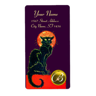 ETIQUETA MONOGRAMA DO PARTIDO BLACK CAT HALLOWEEN