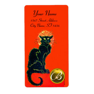 ETIQUETA MONOGRAMA DO PARTIDO BLACK CAT HALLOWEEN