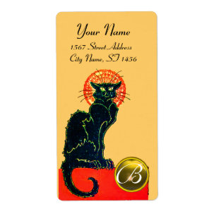 ETIQUETA MONOGRAMA DO PARTIDO BLACK CAT HALLOWEEN