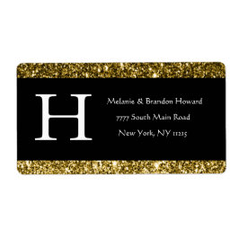 Etiqueta Monograma Dourado preto branco Elegante moderno, i