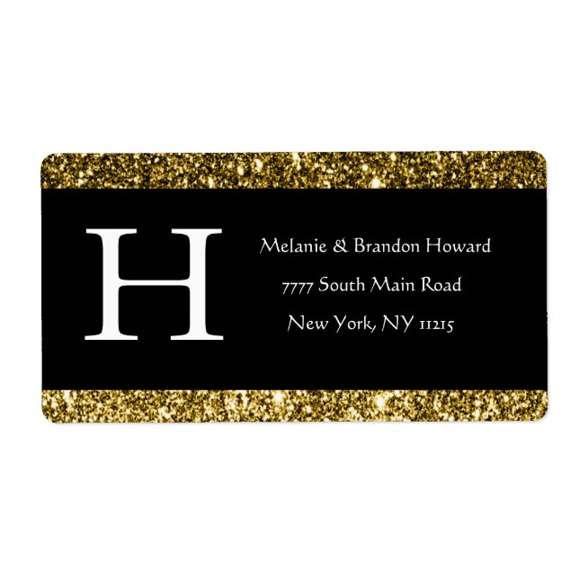 Etiqueta Monograma Dourado preto branco Elegante moderno, i (Frente)